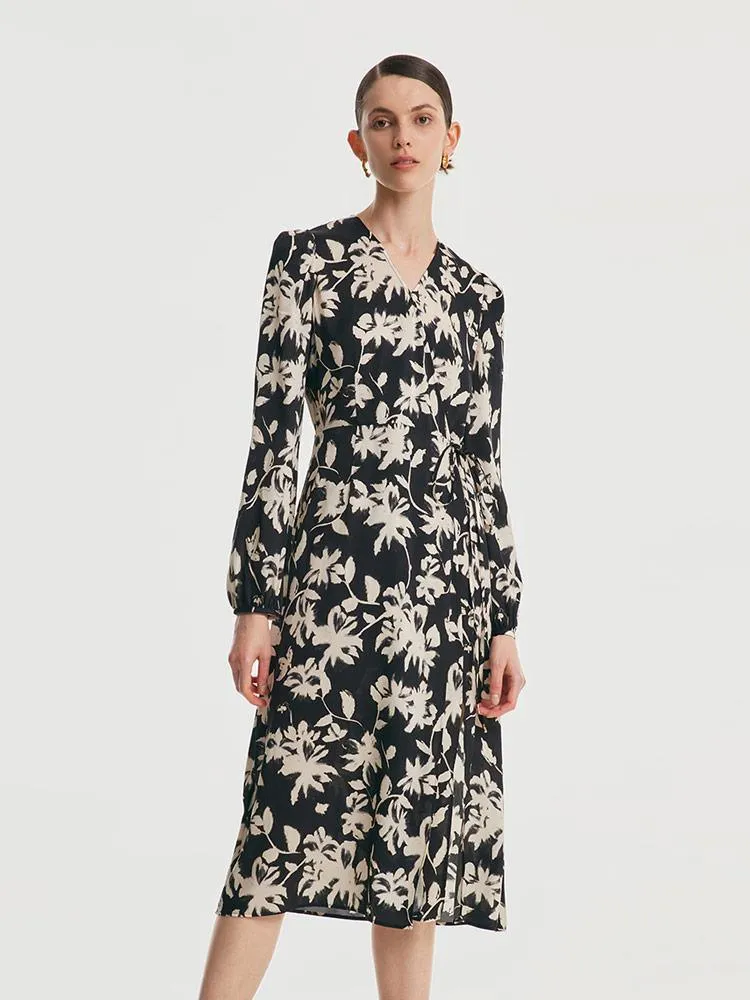 19 Momme Stretch Silk Printed Tea Break Midi Dress