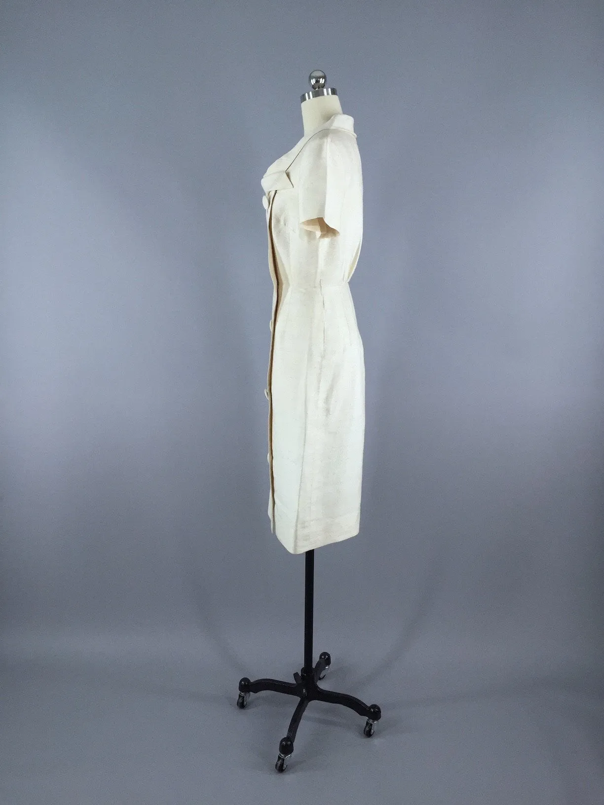 1960s Vintage White Thai Silk Dress