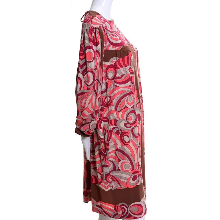 1970's Pucci Vintage Dress Pink & Brown Mod Silk Jersey 8/10