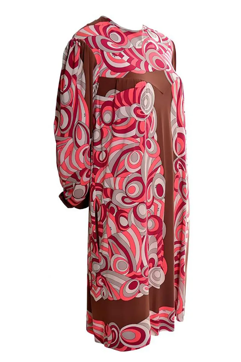 1970's Pucci Vintage Dress Pink & Brown Mod Silk Jersey 8/10