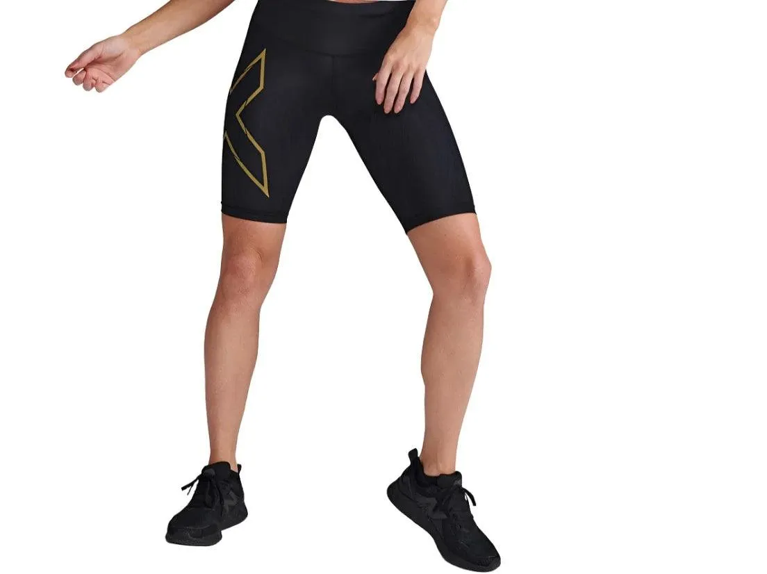 2XU Light Speed Mid-Rise Women's Compression Shorts (Black/Gold Reflective)