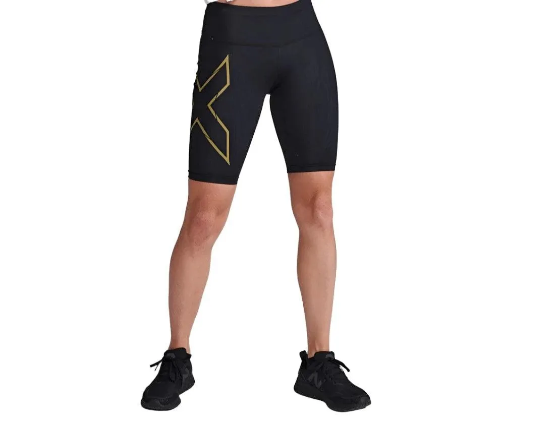 2XU Light Speed Mid-Rise Women's Compression Shorts (Black/Gold Reflective)