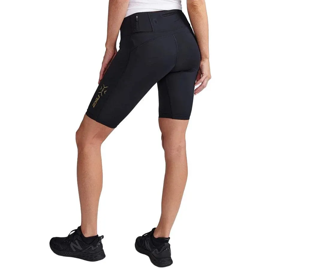 2XU Light Speed Mid-Rise Women's Compression Shorts (Black/Gold Reflective)