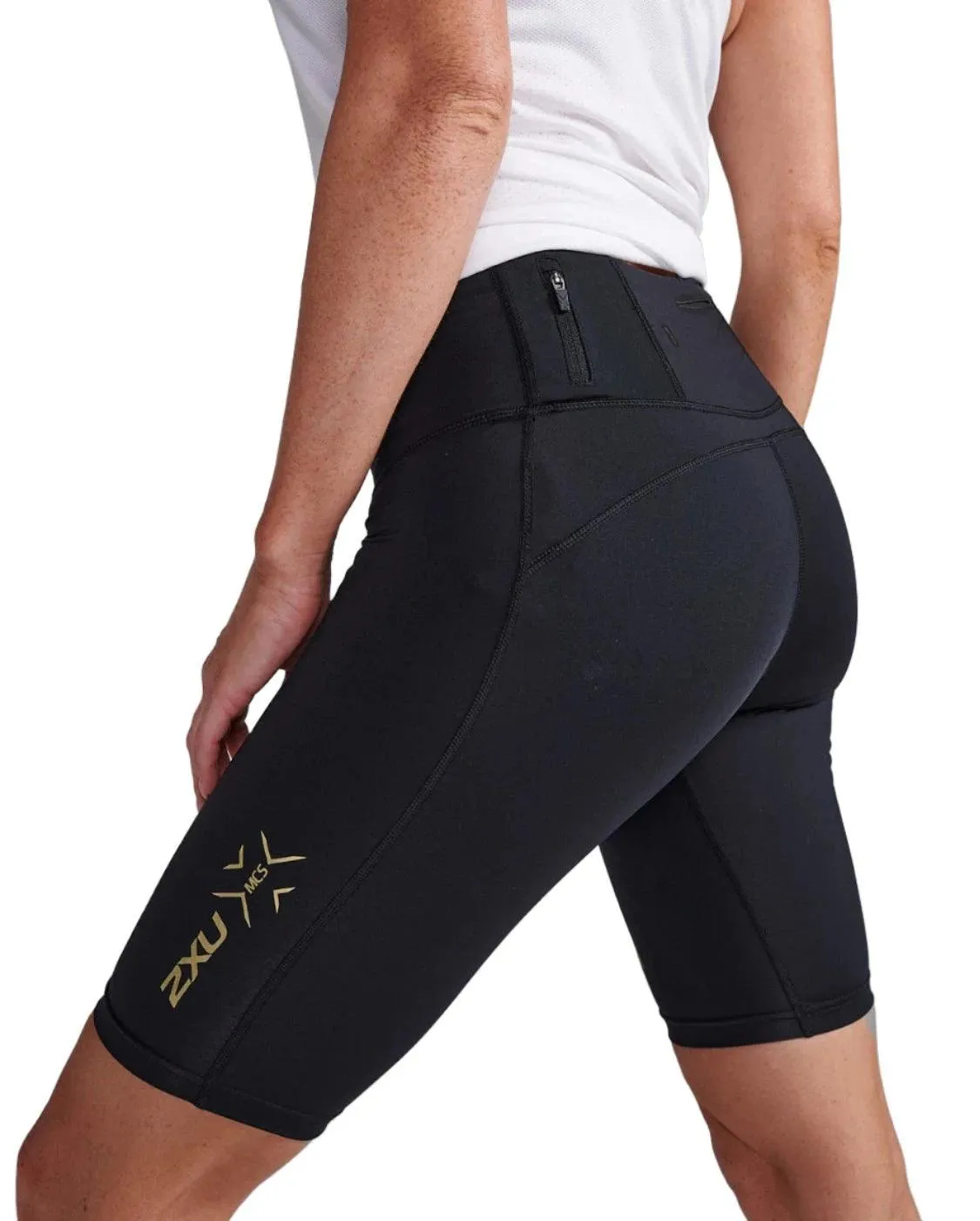 2XU Light Speed Mid-Rise Women's Compression Shorts (Black/Gold Reflective)