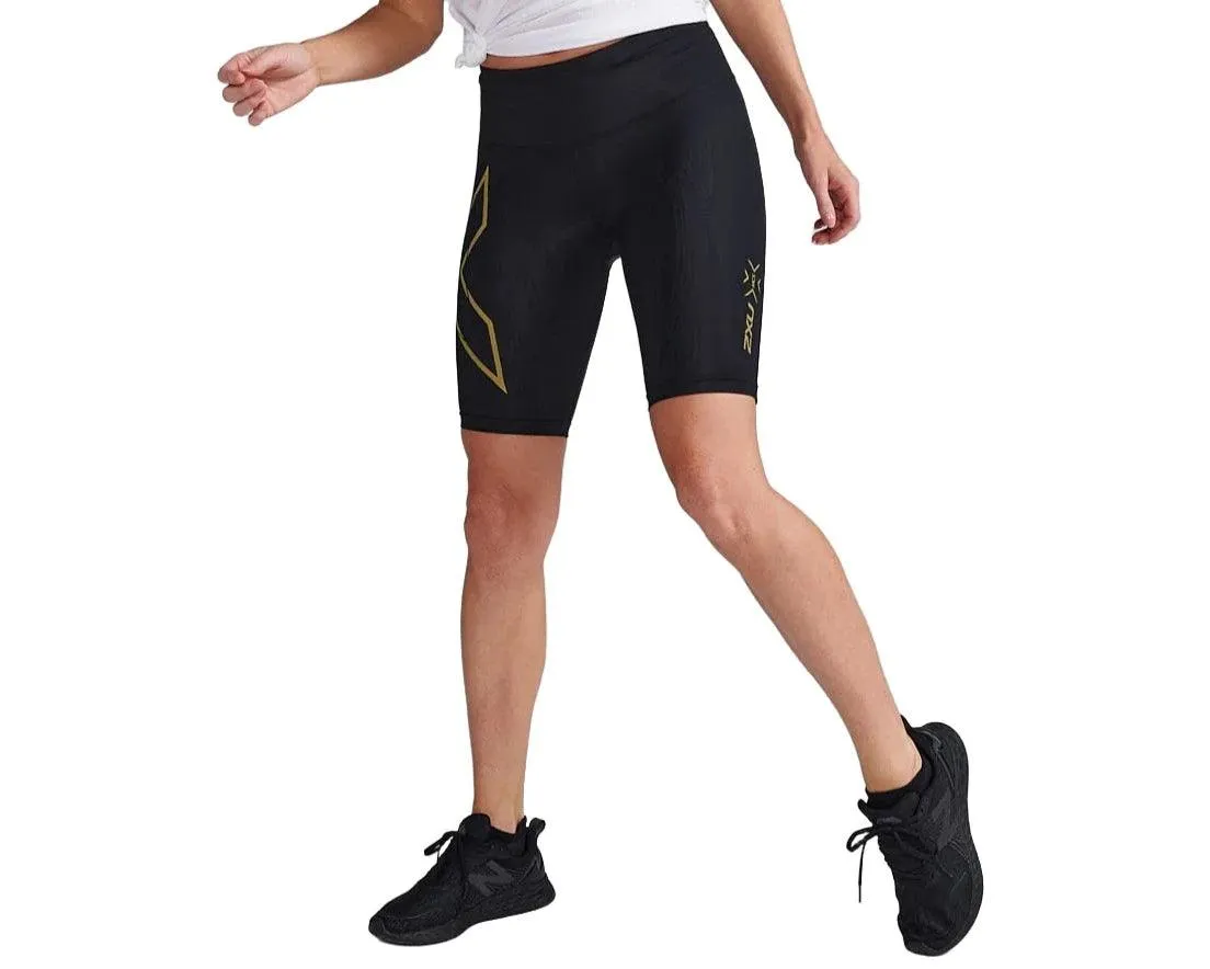 2XU Light Speed Mid-Rise Women's Compression Shorts (Black/Gold Reflective)