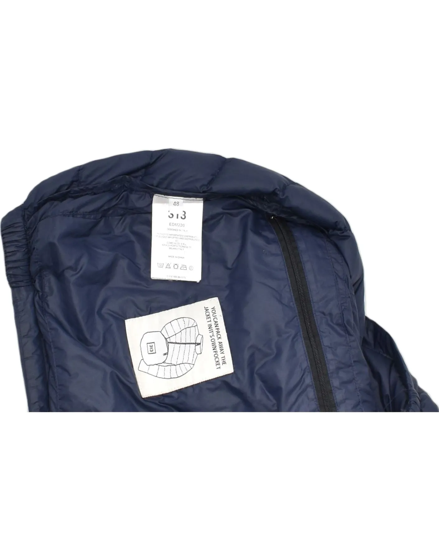 313 TRE UNO TRE Mens Hooded Padded Jacket IT 48 Medium Blue Polyamide