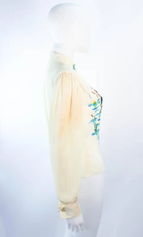 ART ORIGINALS CALIFORNIA 1950s Hand Painted Silk Ivory Blouse