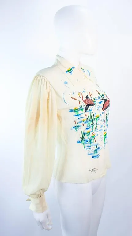 ART ORIGINALS CALIFORNIA 1950s Hand Painted Silk Ivory Blouse