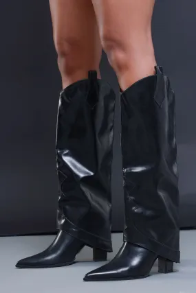 Back For More Faux Leather Western Boots - Black