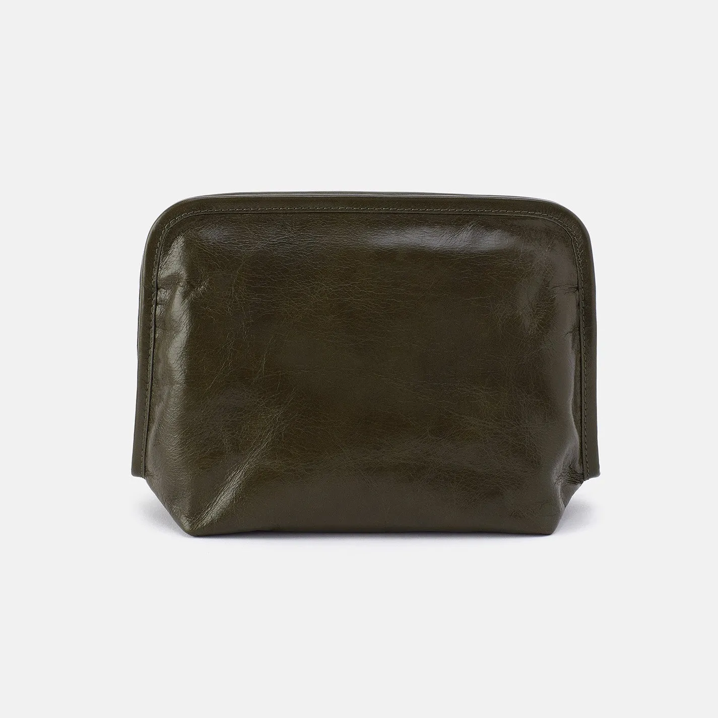 Beauty Cosmetic Pouch In Polished Leather - Deep Moss