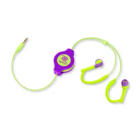 Behind-the-ear Headphones | Wrap Earbuds | Retractable Cord | Neon Purple and Yellow