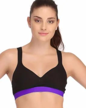 Black and Purple Sports Bra - Ladies Gym Bra - Sports Bra - Padded Sports Bra