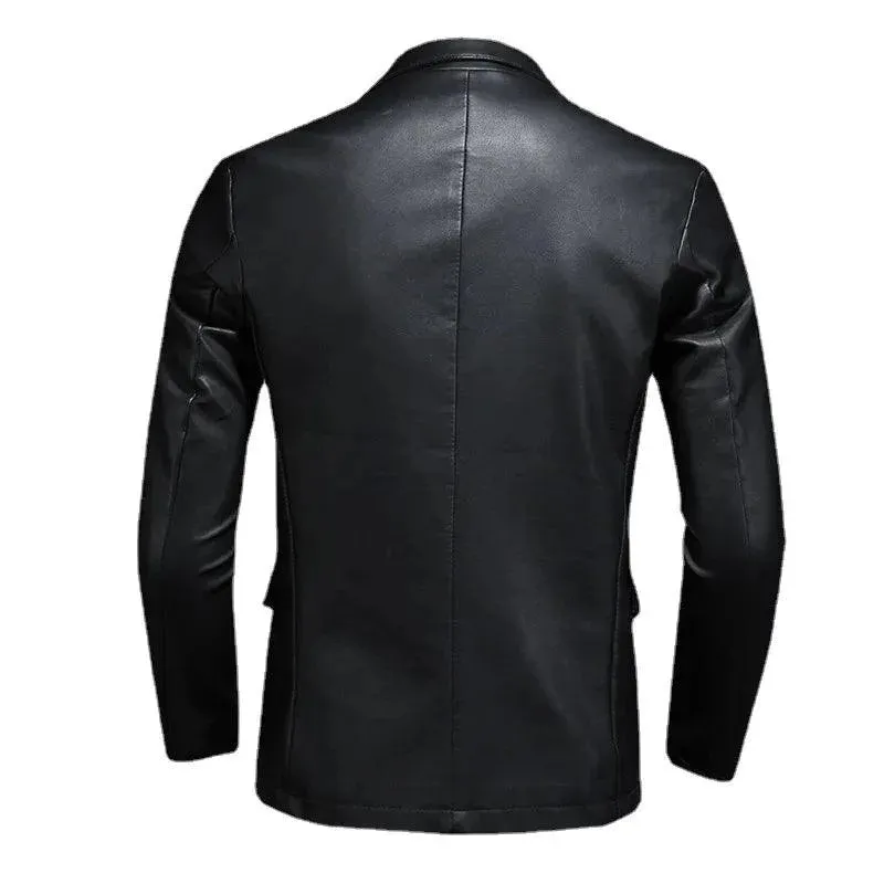 Black PU Leather Blazer for Men