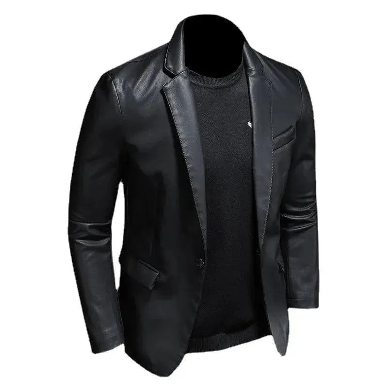 Black PU Leather Blazer for Men