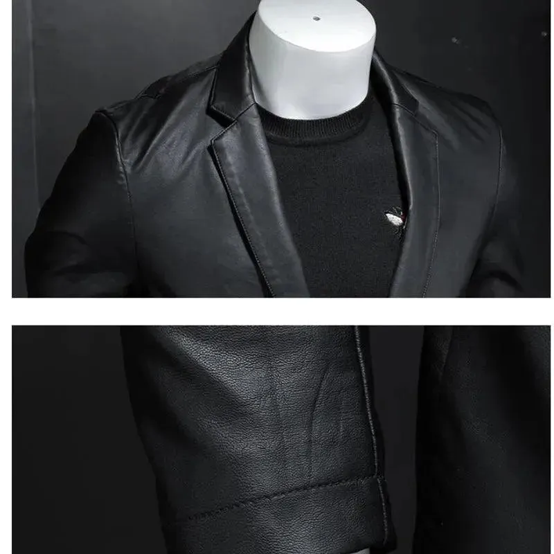 Black PU Leather Blazer for Men