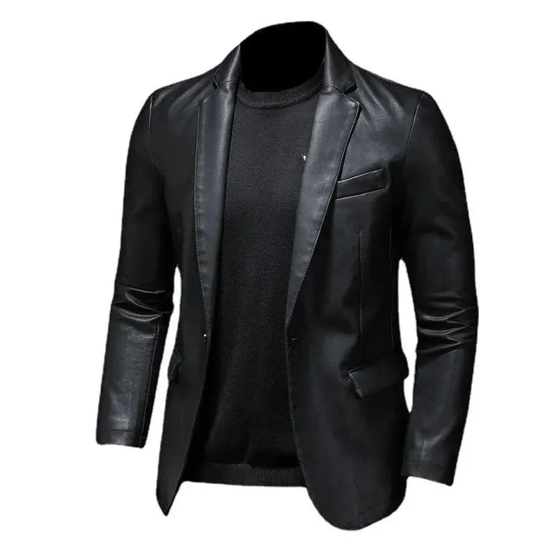 Black PU Leather Blazer for Men