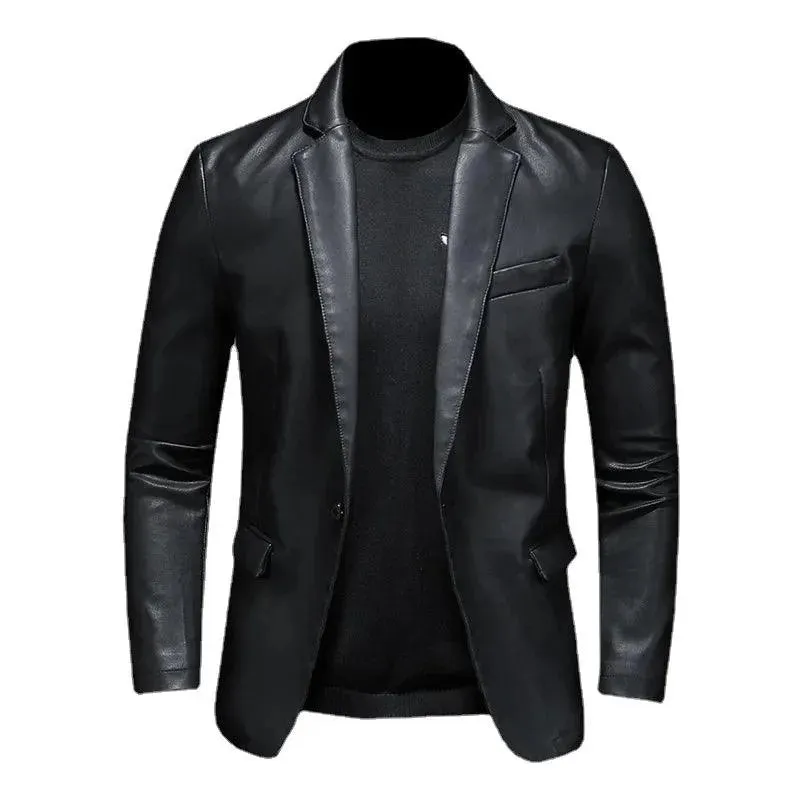 Black PU Leather Blazer for Men