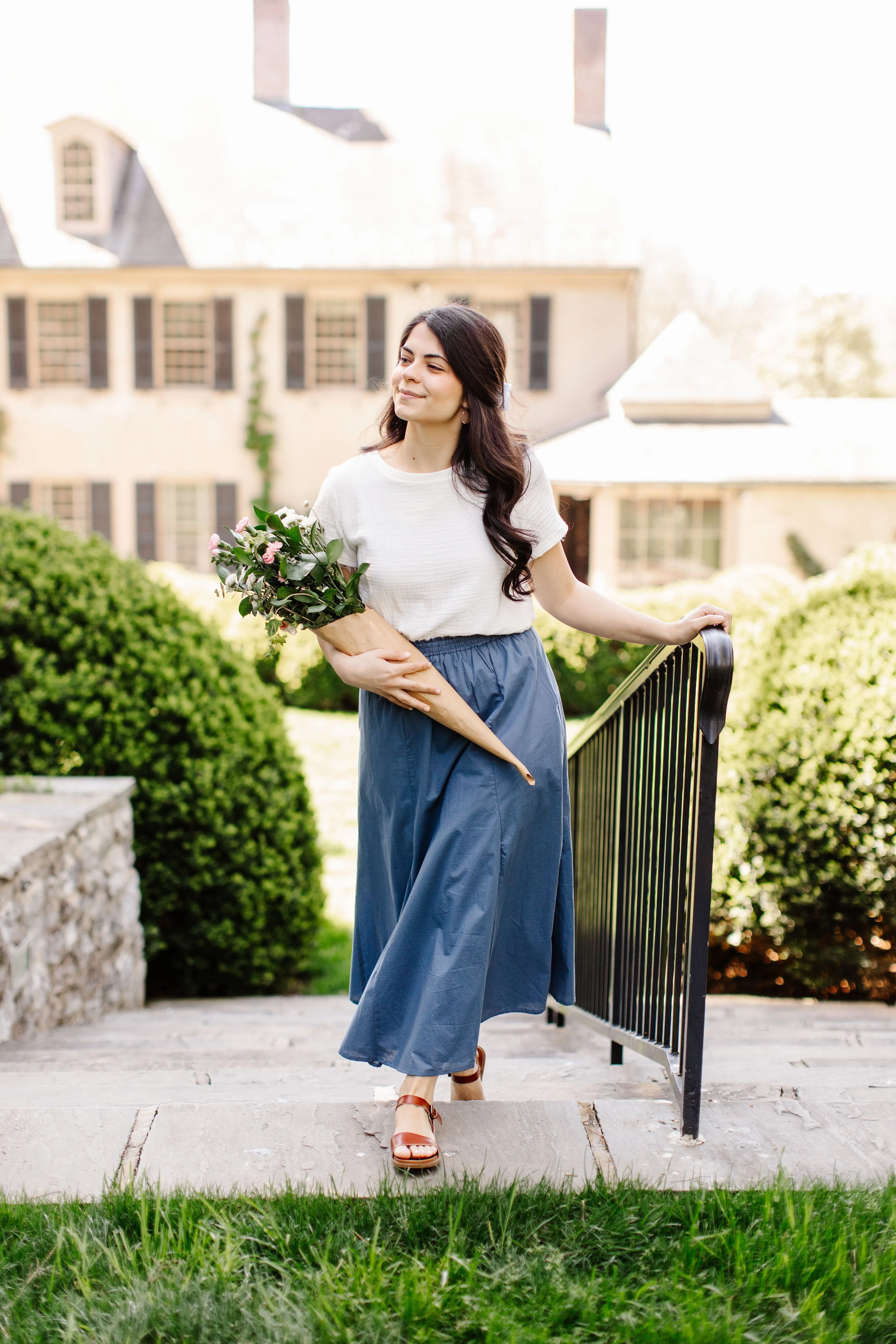 'Celia' Godet Flared Midi Skirt in Dusty Blue FINAL SALE