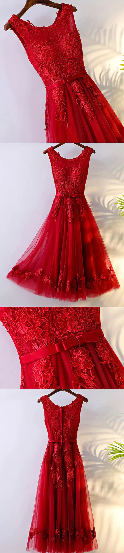 Charming A-line Round Neckline Sleeveless Bow Sash Lace Appliques  Homecoming Dresses,BD00207