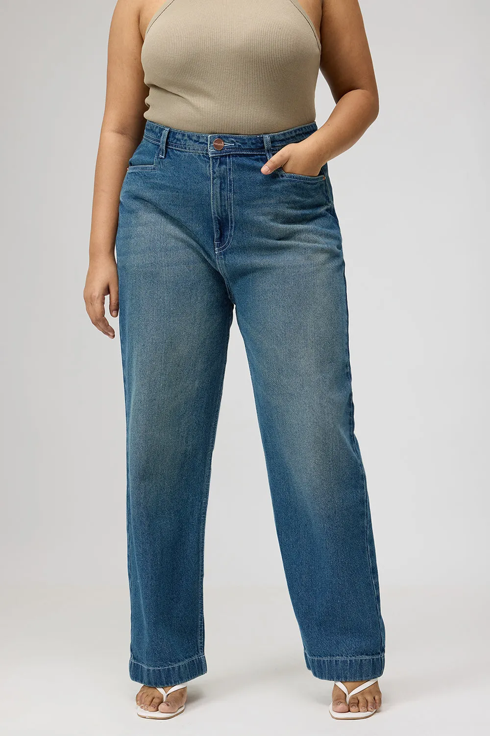 Curve Mid Blue Straight Fit Jeans