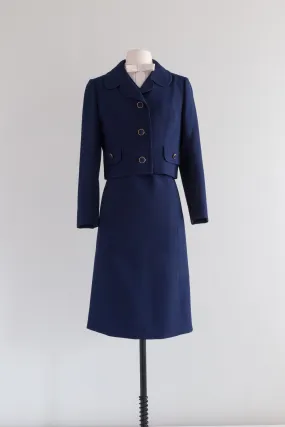 Darling 1960's Navy Blue Dress & Jacket Set By Robert Leonard / ML