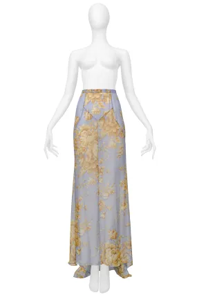 DOLCE & GABBANA BLUE MAXI SKIRT WITH TAN FLORAL PATTERN