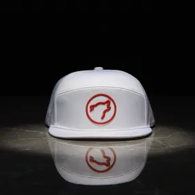 Flat Bill Snapback Hat Arctic White W/ Blood Orange Accents