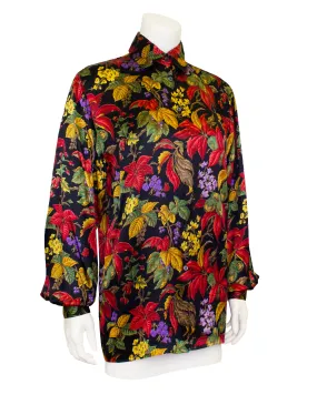 Floral Botanical Print Silk Shirt