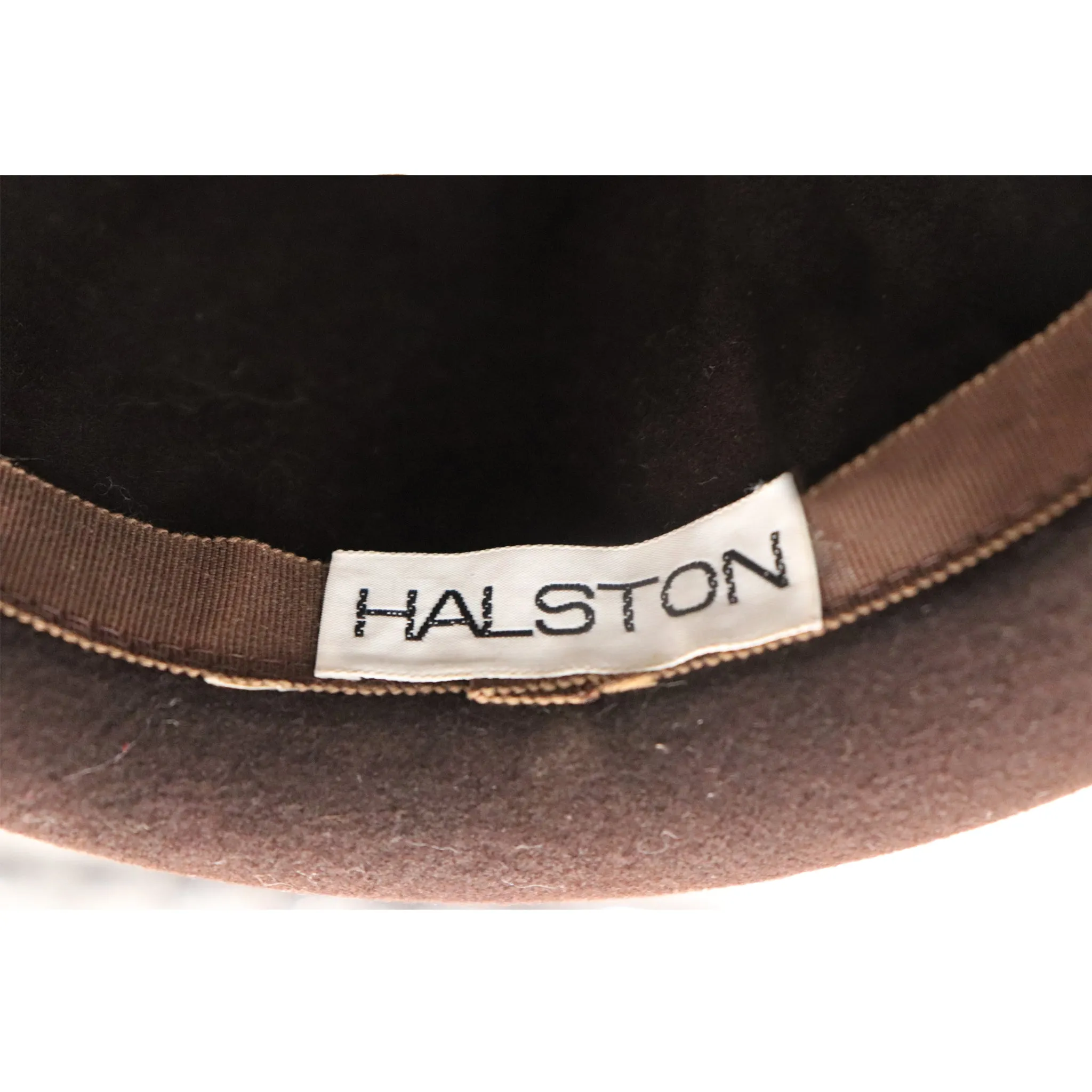 Halston Brown Felt Hat W/ Ribbon Trim Circa 1980s