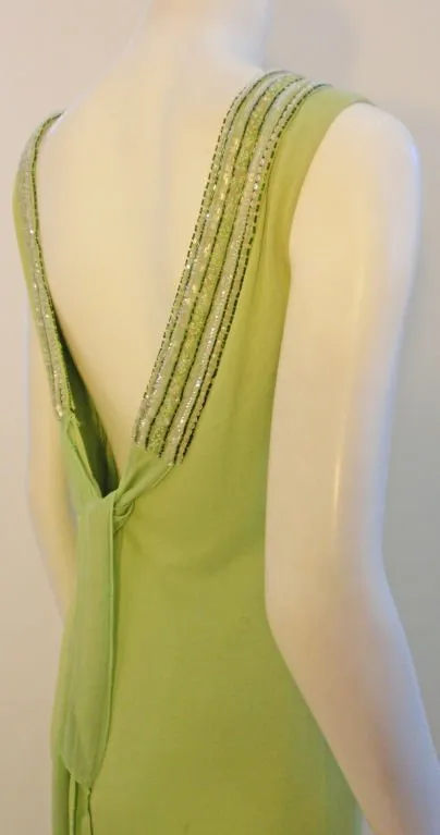 HELEN ROSE 1960s Green Silk Jersey Gown, Beaded Neckline