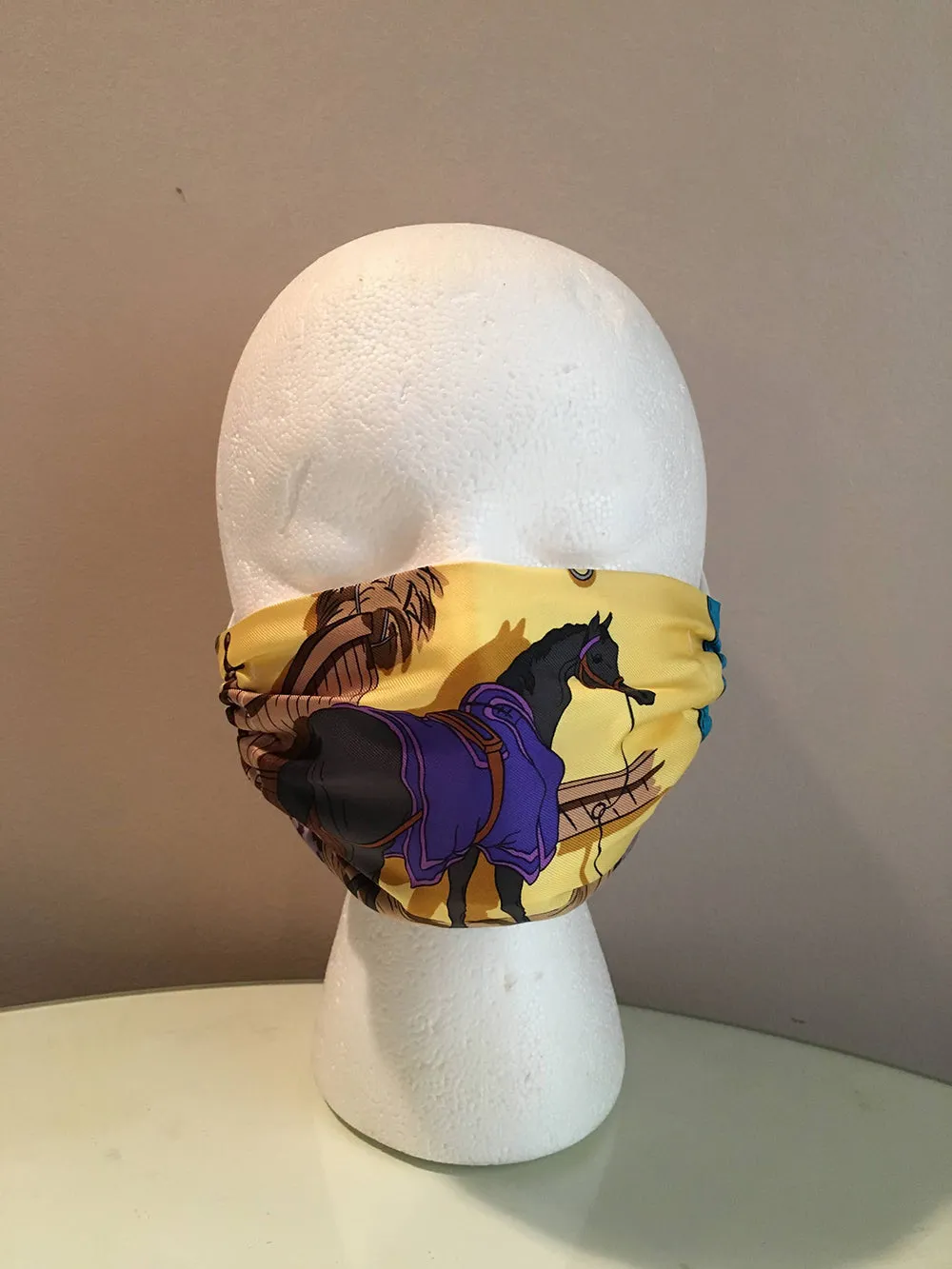 Hermes Vintage Handmade Ecuries Silk Scarf Face Mask