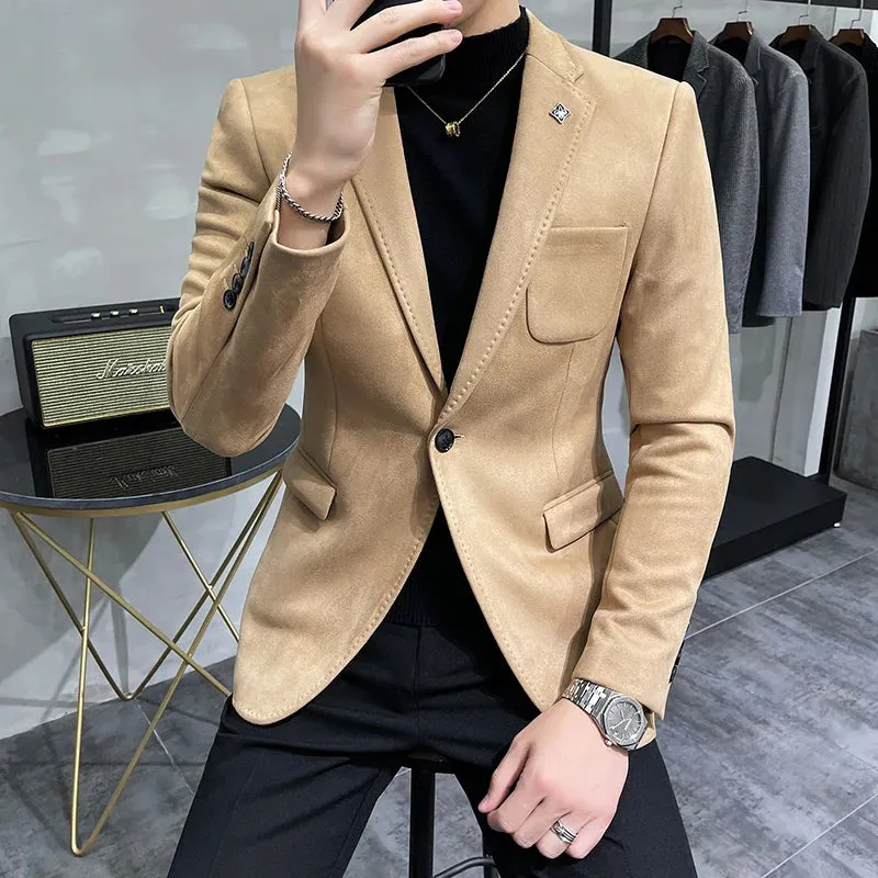 Hombre Suit Deerskin Leather Jacket Men's Slim Blazer