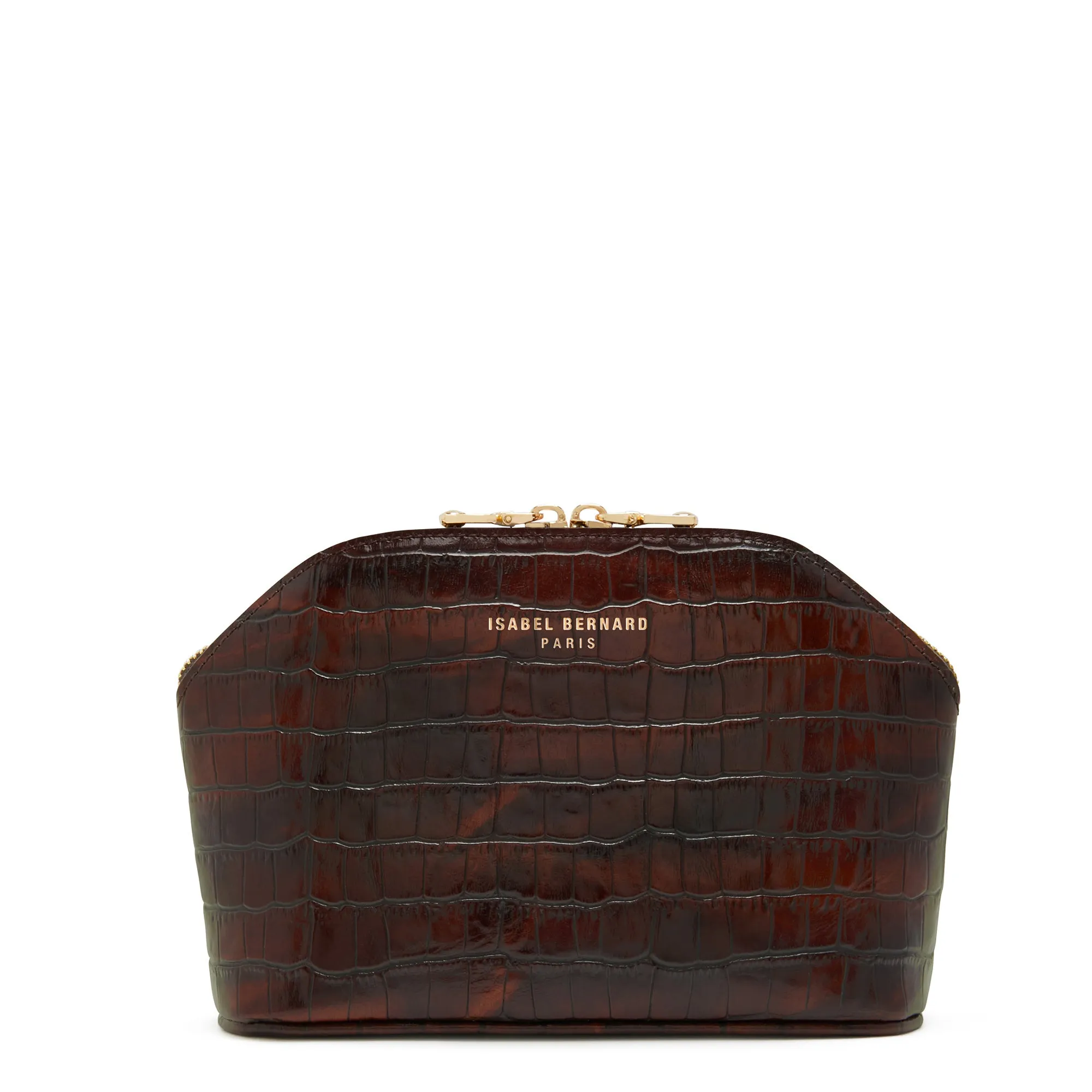 Honoré Brunelle croco brown calfskin leather toiletry bag