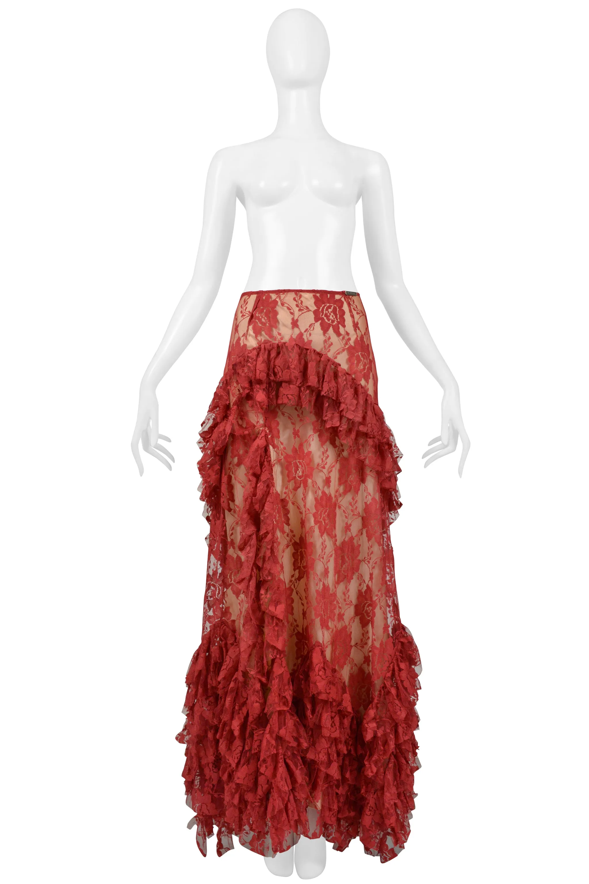 JOHN GALLIANO BURGUNDY LACE BALLGOWN SKIRT & CORSET TOP