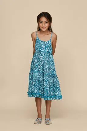 Kids Long Dress Pippa Panelled - Aqua Aspen