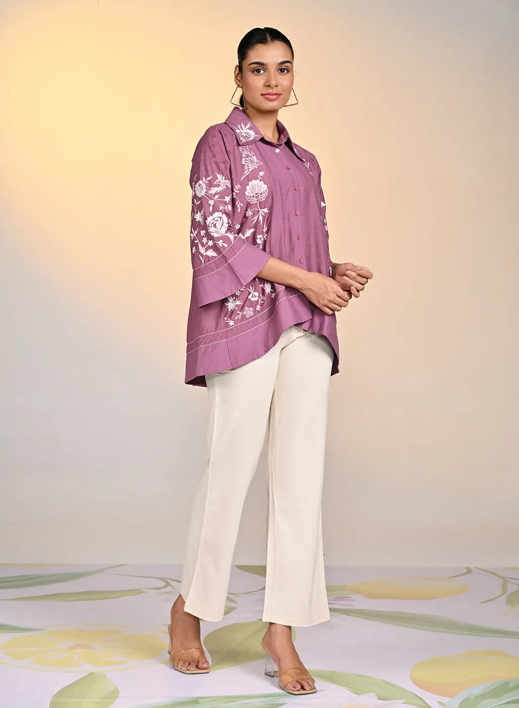 Laira Pink Embroidered Tencel Top for Women