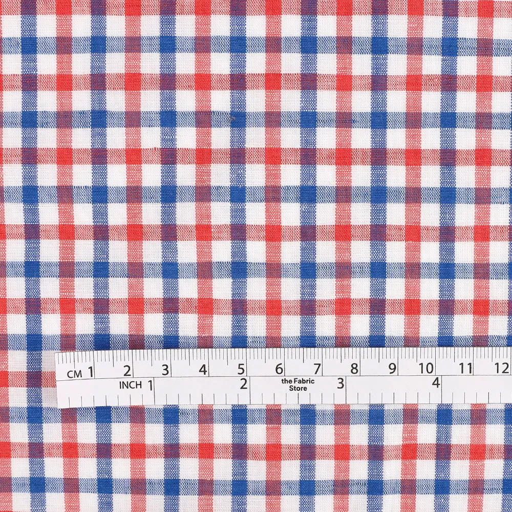 Linen / Cotton Tattersall Check - Red / Blue (remnant)