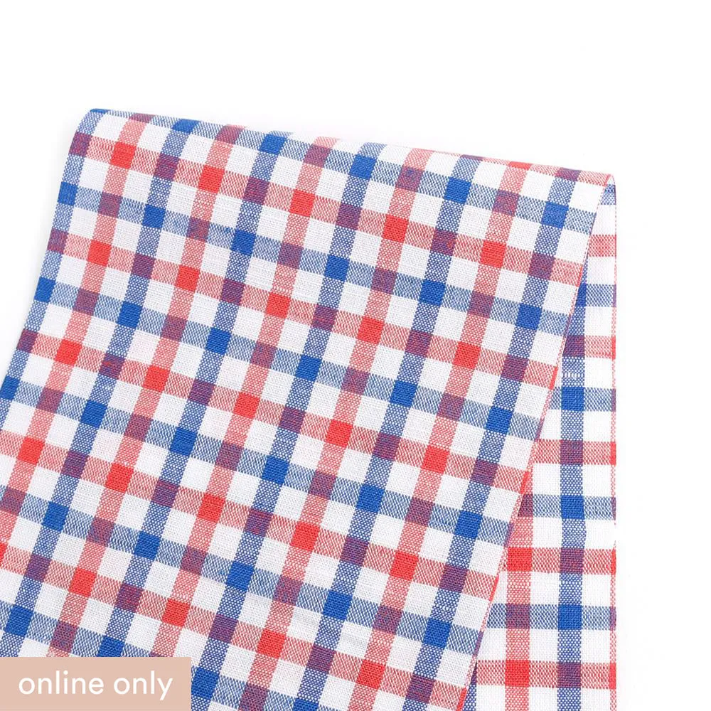 Linen / Cotton Tattersall Check - Red / Blue (remnant)