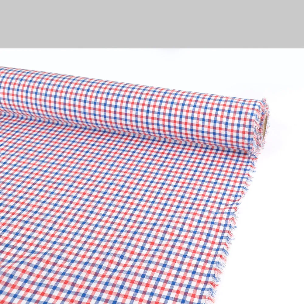 Linen / Cotton Tattersall Check - Red / Blue (remnant)