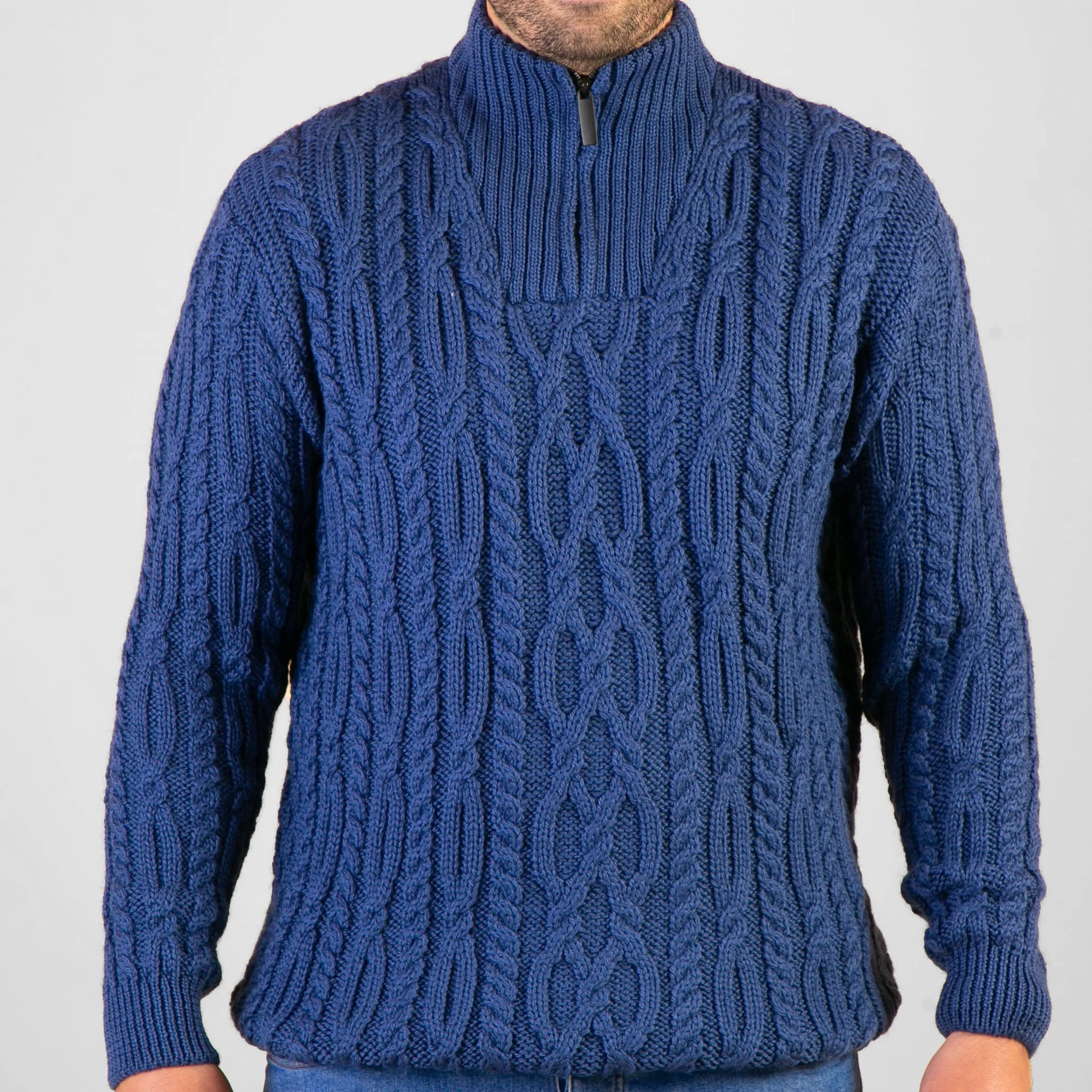 Niall Denim Blue Half Zip Cable Sweater