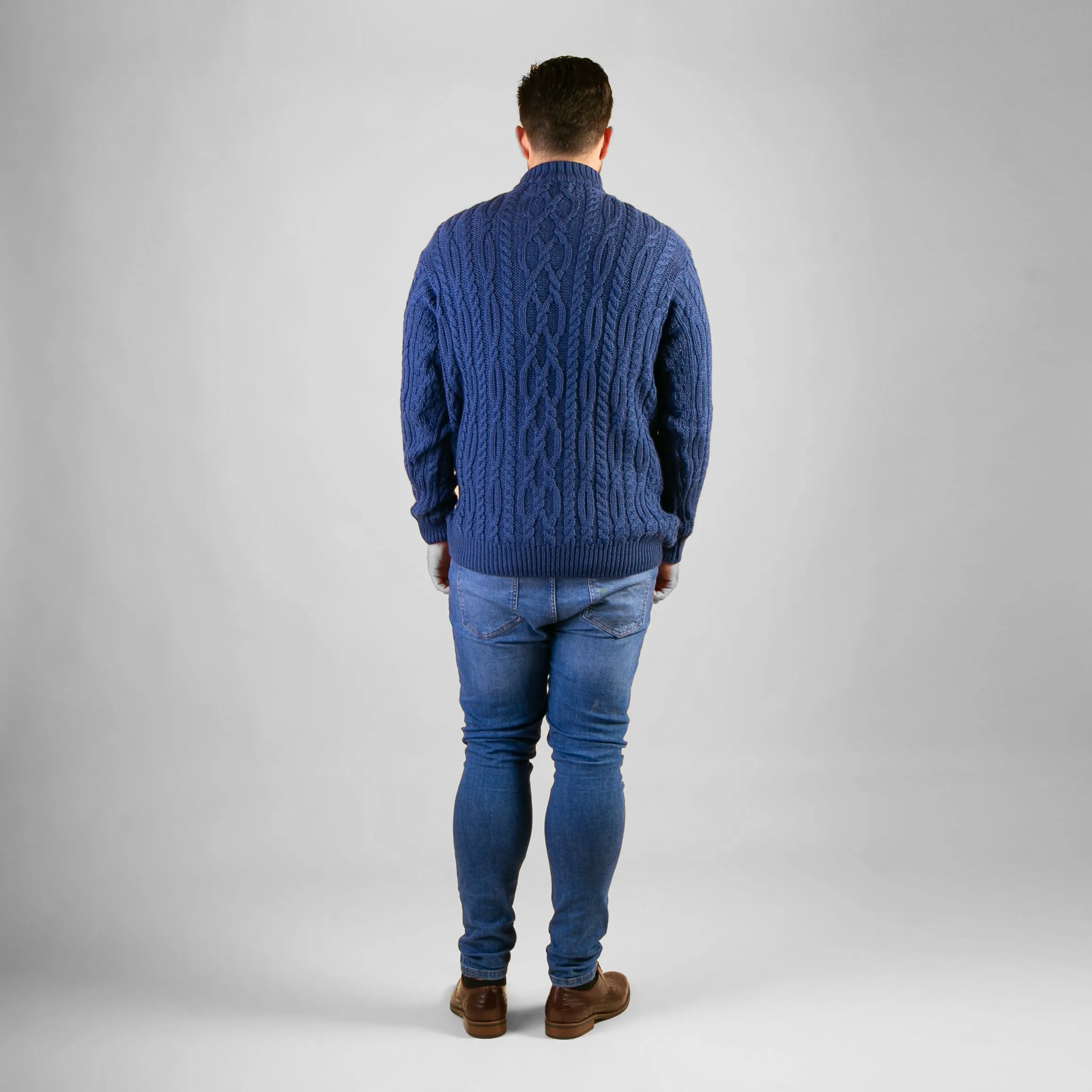 Niall Denim Blue Half Zip Cable Sweater