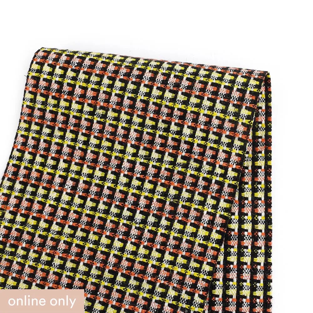 Optical Linen / Cotton  Jacquard - Black / Citrus (remnant)