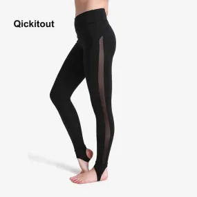 Qickitout 2018 Women Stirrup Leggings Black Mesh Patchwork Pants Sexy Hot Summer Long Leggings Dancing Workout Pants