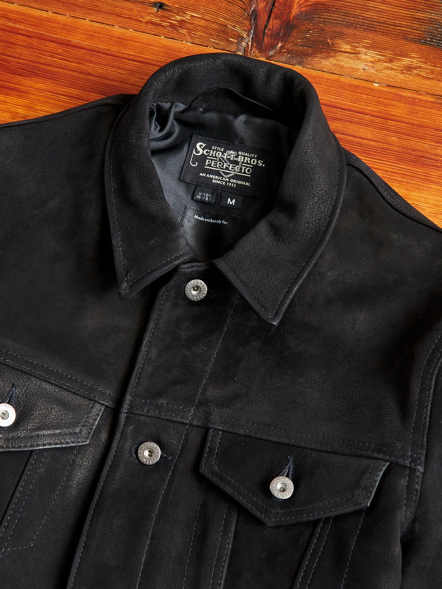 "3sixteen x Schott NYC" Goatskin Type-3 Leather Jacket in Black