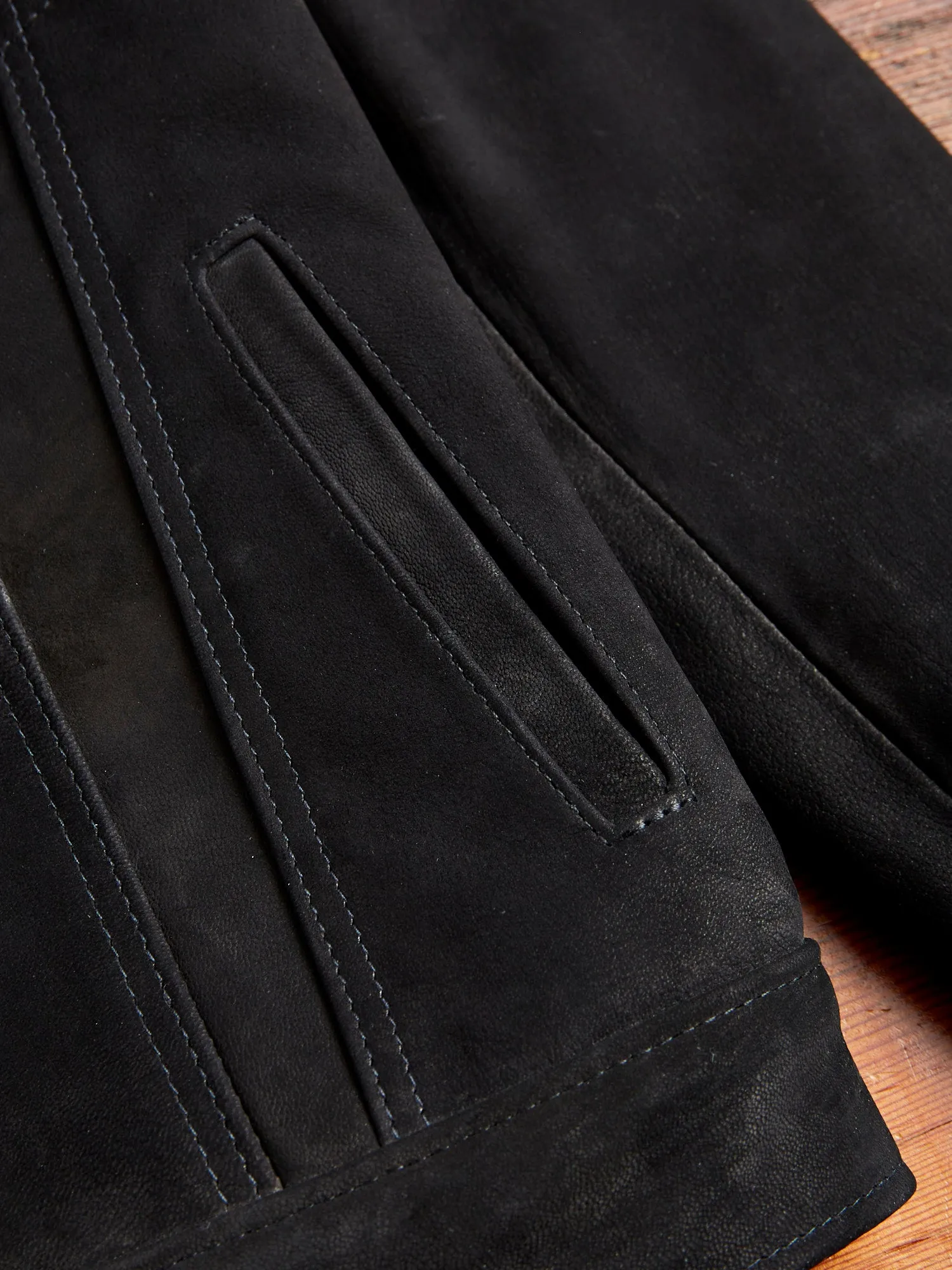 "3sixteen x Schott NYC" Goatskin Type-3 Leather Jacket in Black