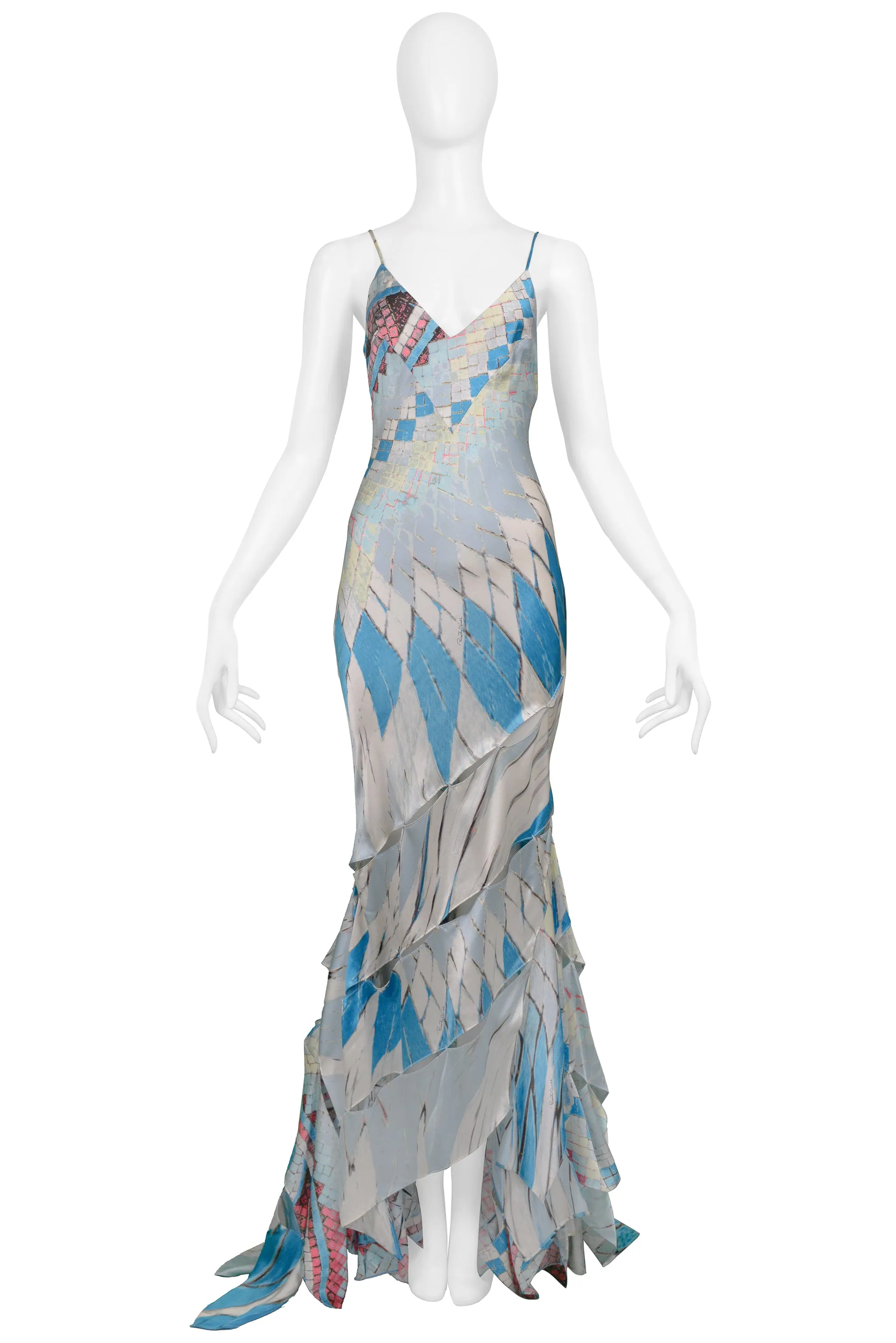 ROBERTO CAVALLI MULTICOLOR KALEIDOSCOPE PRINT GOWN 2004