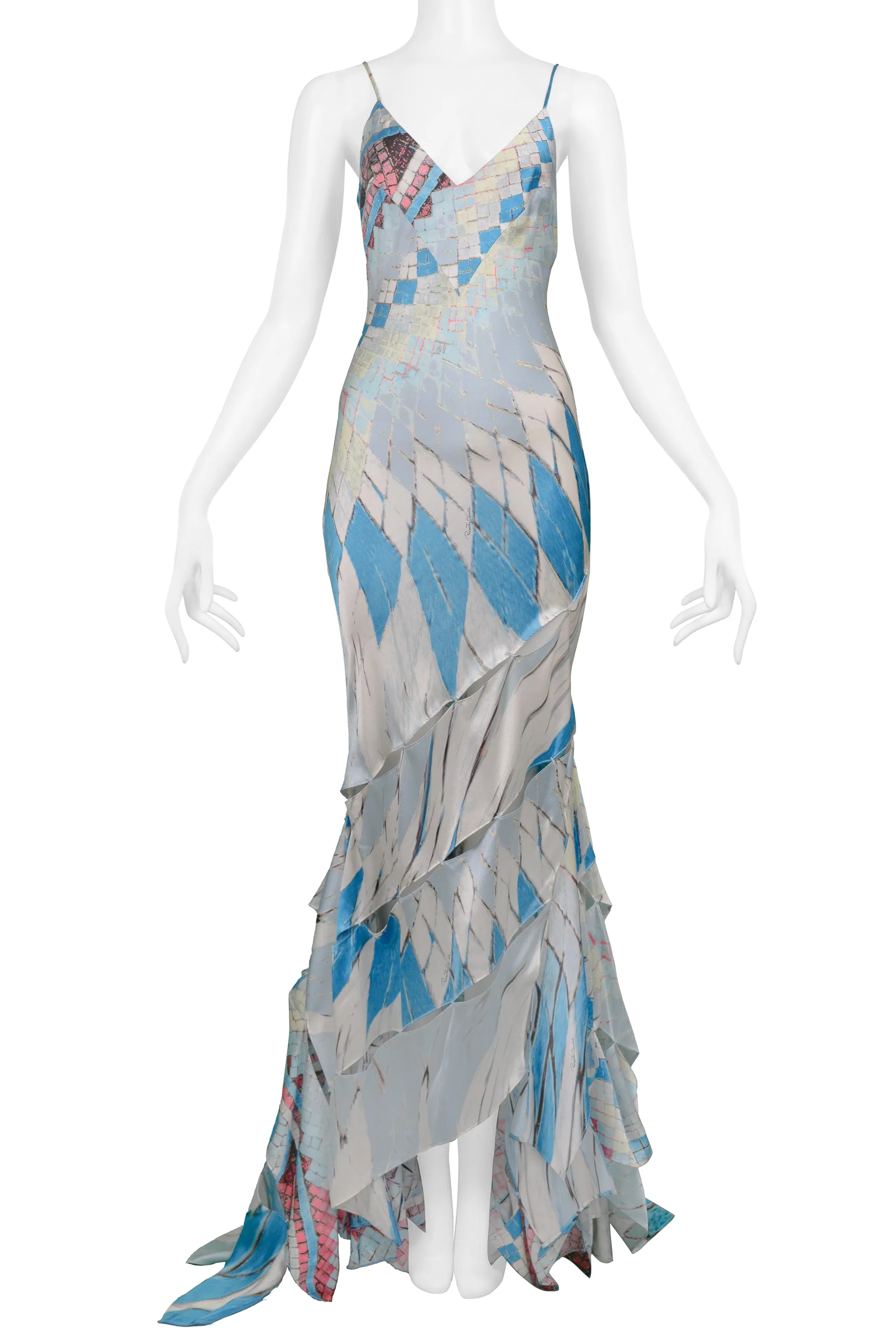 ROBERTO CAVALLI MULTICOLOR KALEIDOSCOPE PRINT GOWN 2004