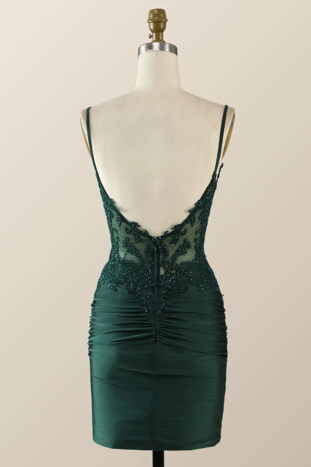 Straps Emerald Green Appliques Bodycon Mini Dress