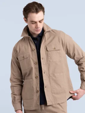 Taupe Brown Linen Travel Overshirt