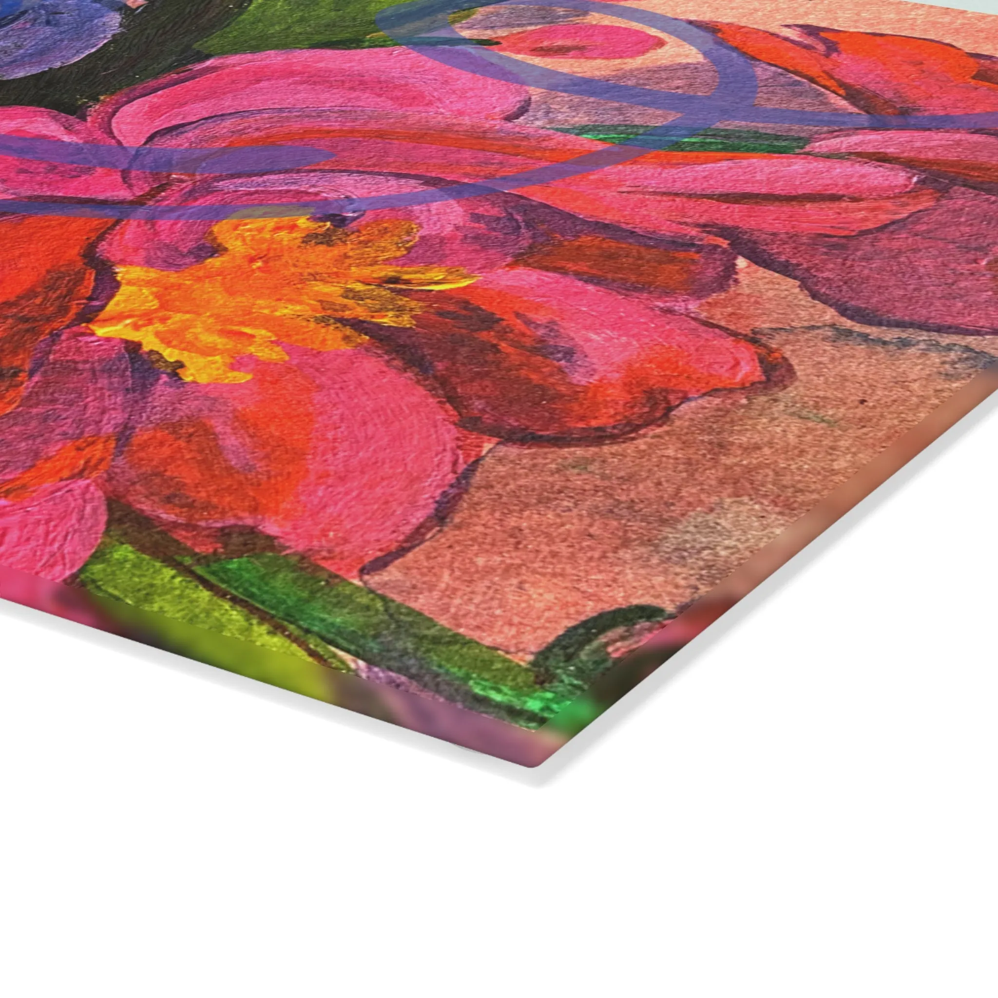 Tempered Glass Cutting Board - Pink Magnolias